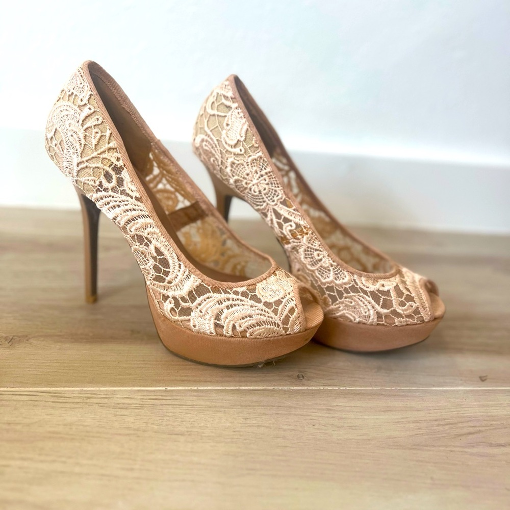 Peep Toe Lace Heels
